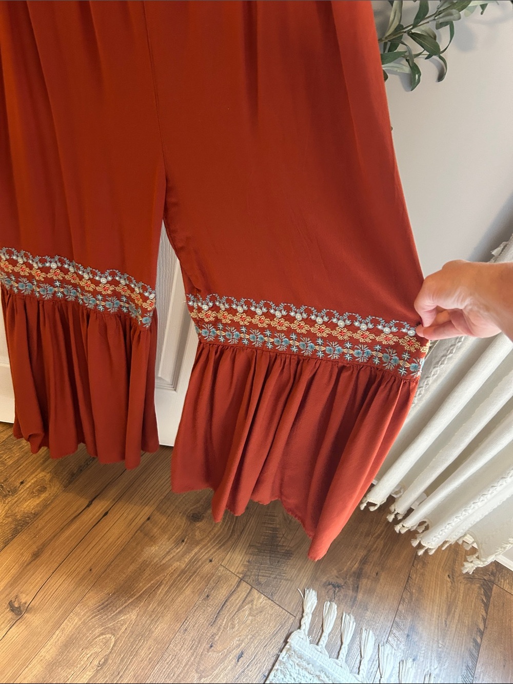 NATURAL LIFE Rust Embroidered Wide-Leg Jumpsuit - Picture 2 of 3